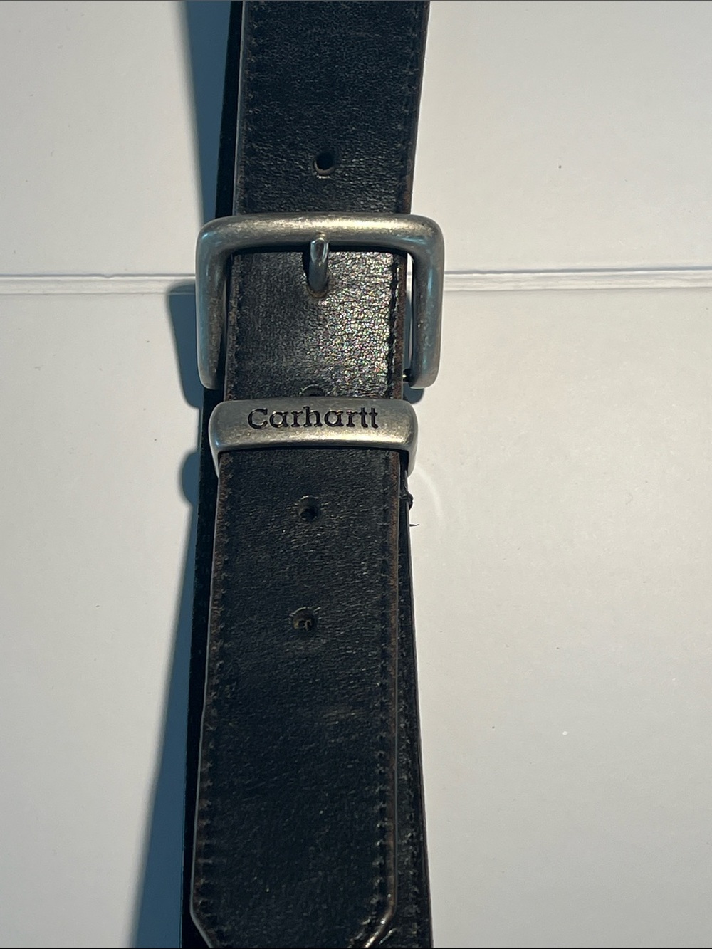 Carhartt Black Leather Belt with Silver-Tone Buckle